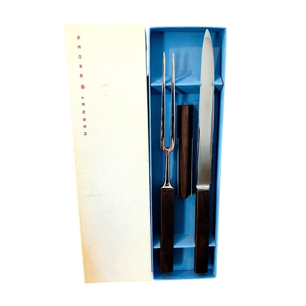 New Vintage Georg Jensen 3 Piece Carving Set in Original Box Rare